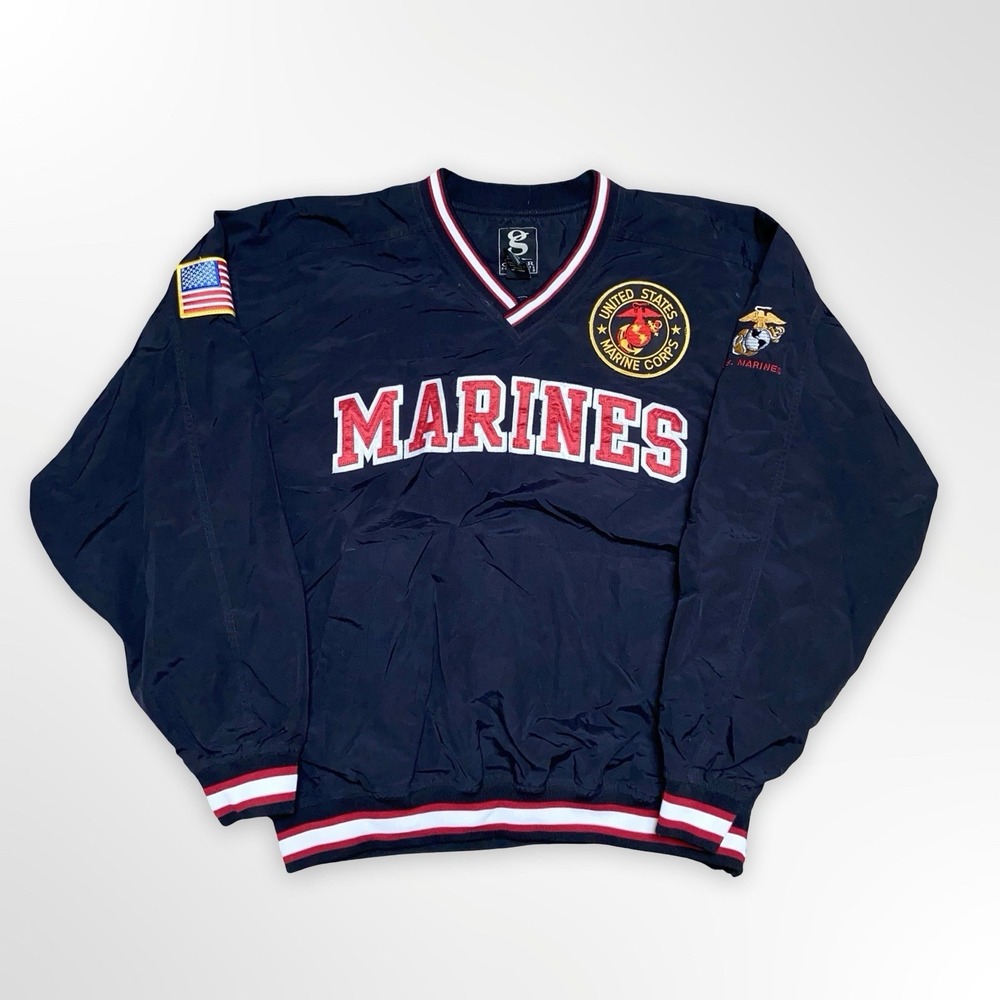 Vintage USMC Marines Pullover Jacket Mens Medium Navy USA Military Nylon